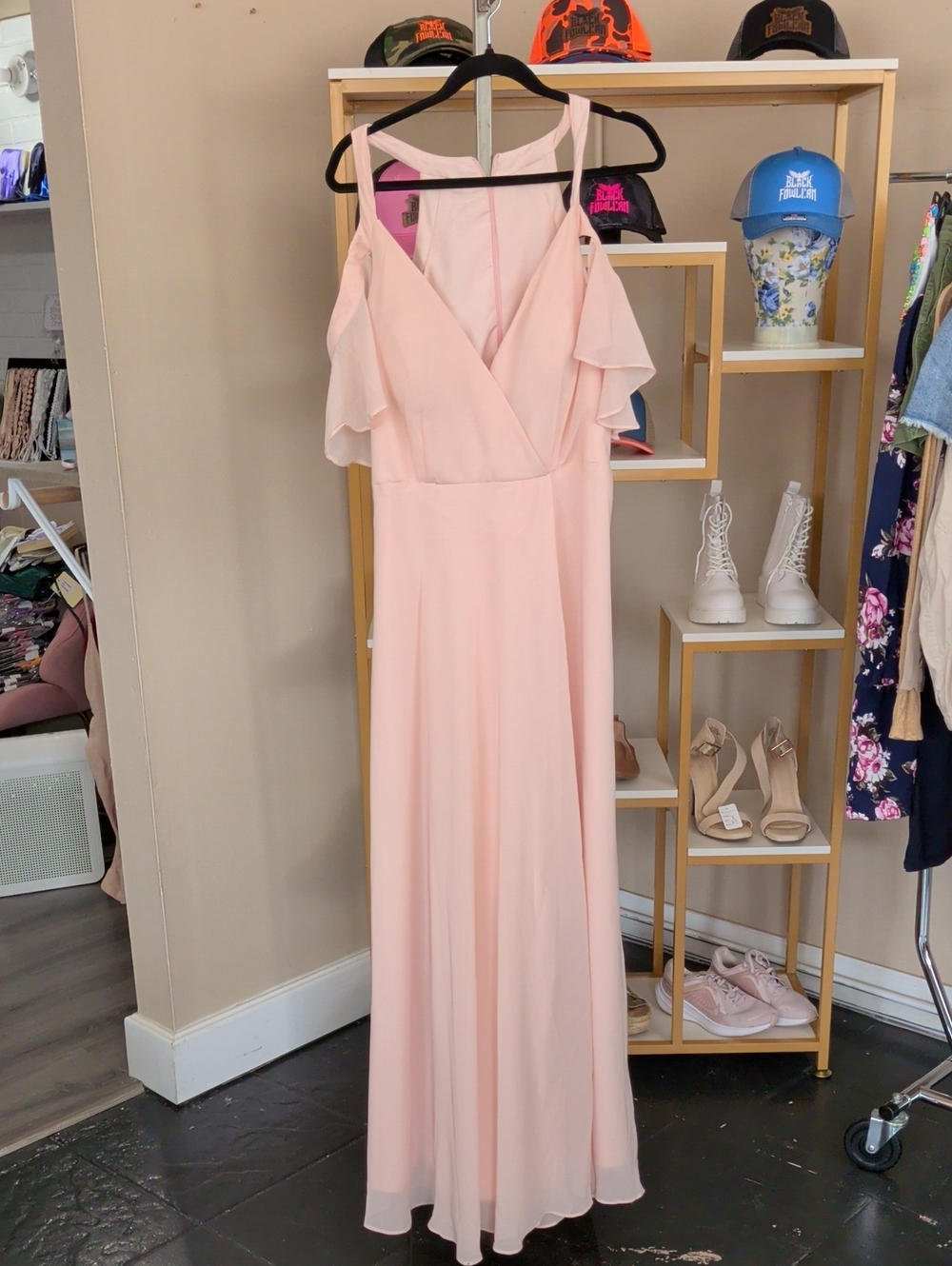 Blush Pink Cold-Shoulder Maxi Dress
